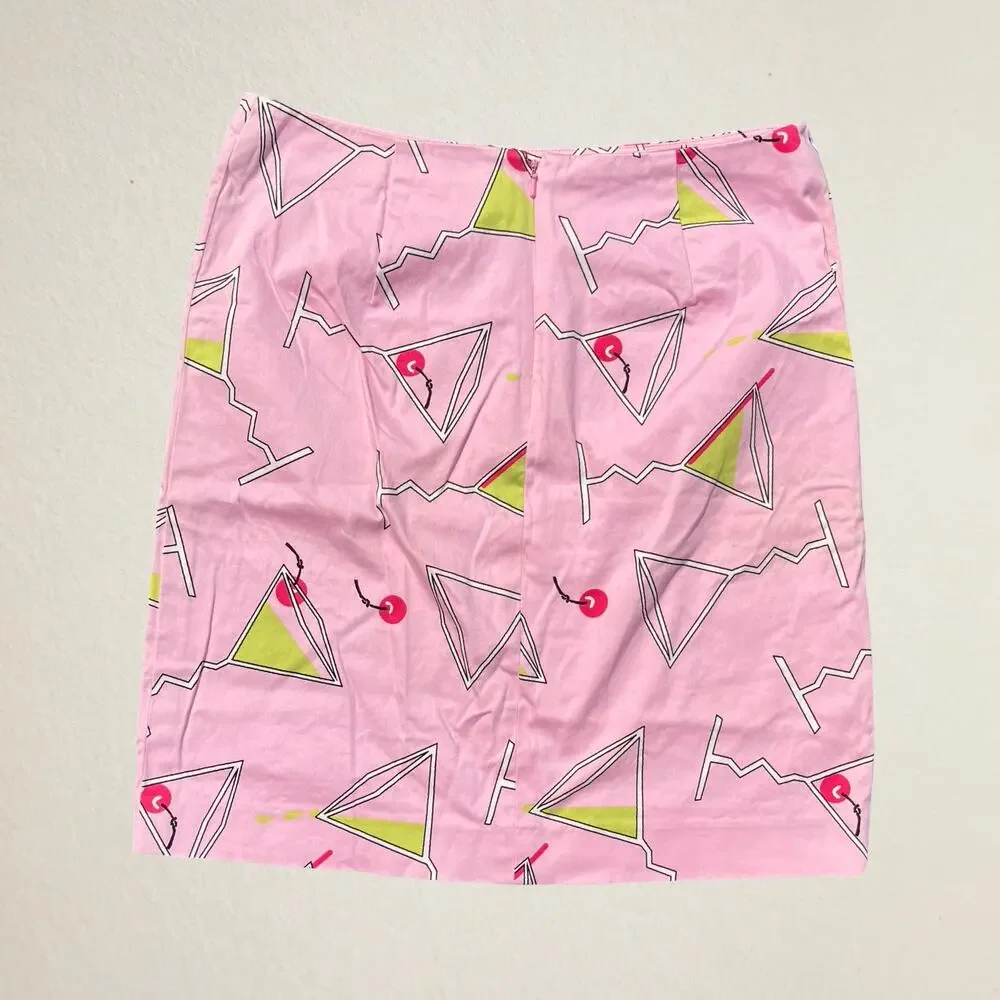Vintage Y2K pink cocktail cherry print short skirt, eclectic 2000s party